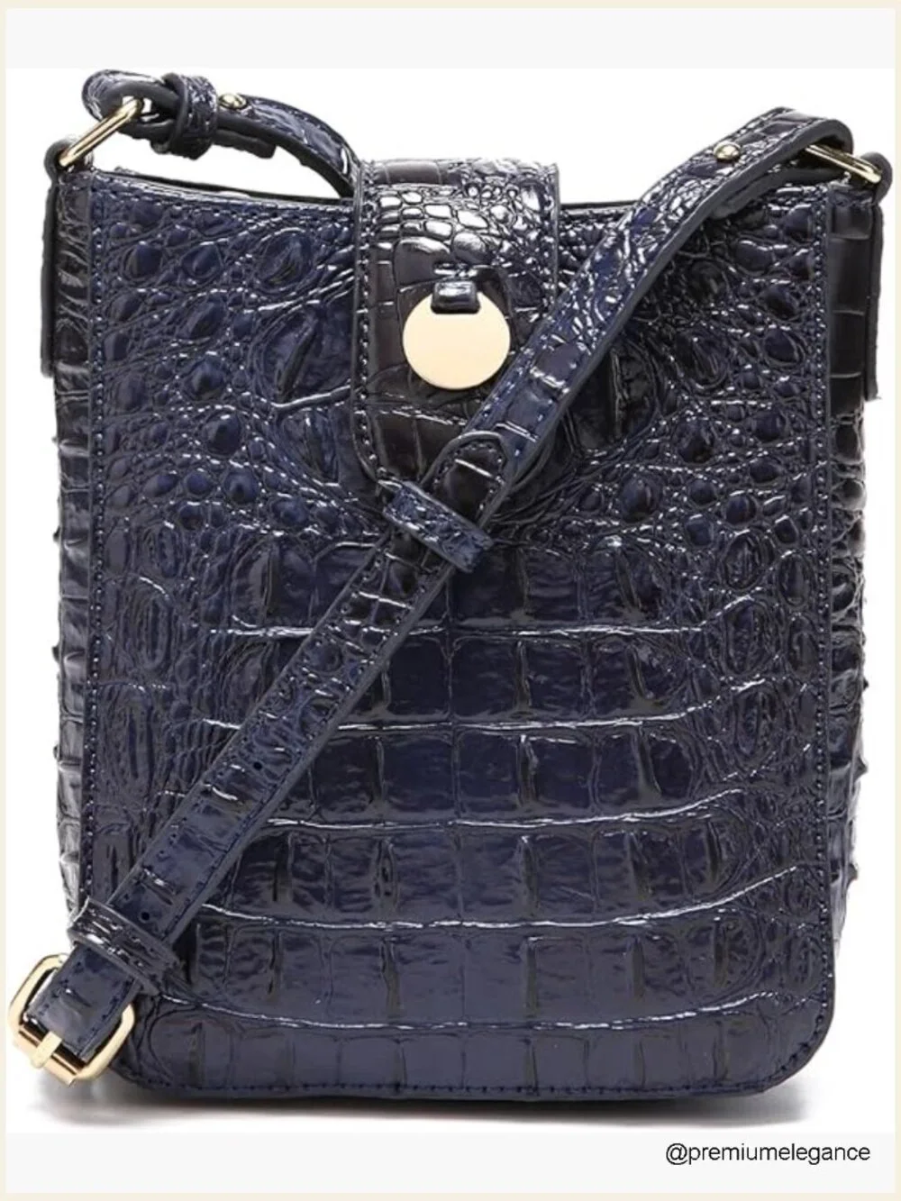Vegan Leather Crocodile Embossed Crossbody Bag Magnetic Buckle Shoulder Wallet